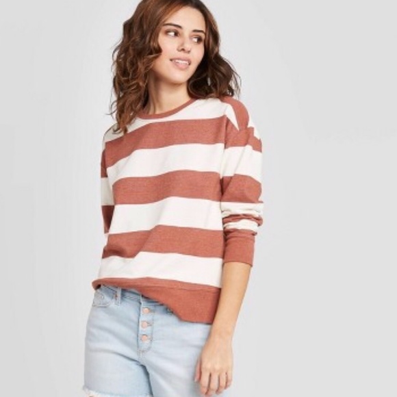 Universal Thread Tops - Universal Thread Brown/White Striped Sweatshirt